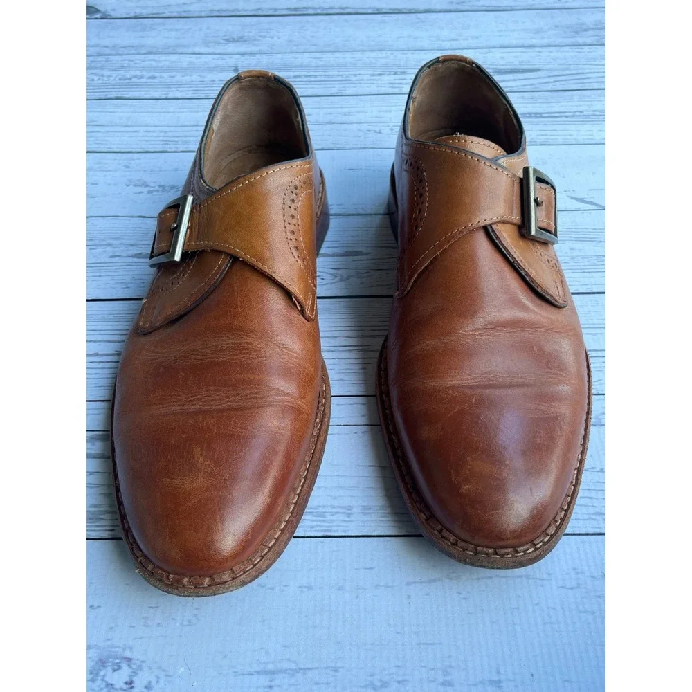 Johnston & Murphy J&M 1850 Mens Tan Leather Single Monk Strap Shoes 9 Luxury